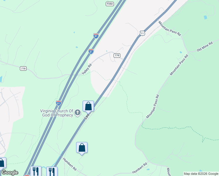 map of restaurants, bars, coffee shops, grocery stores, and more near 4070 Lee Highway in Troutville