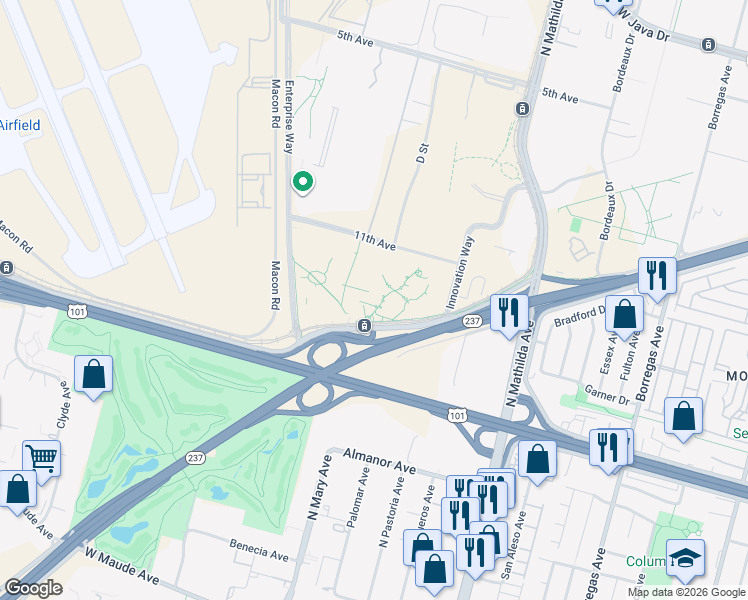 map of restaurants, bars, coffee shops, grocery stores, and more near 809 11th Avenue in Sunnyvale