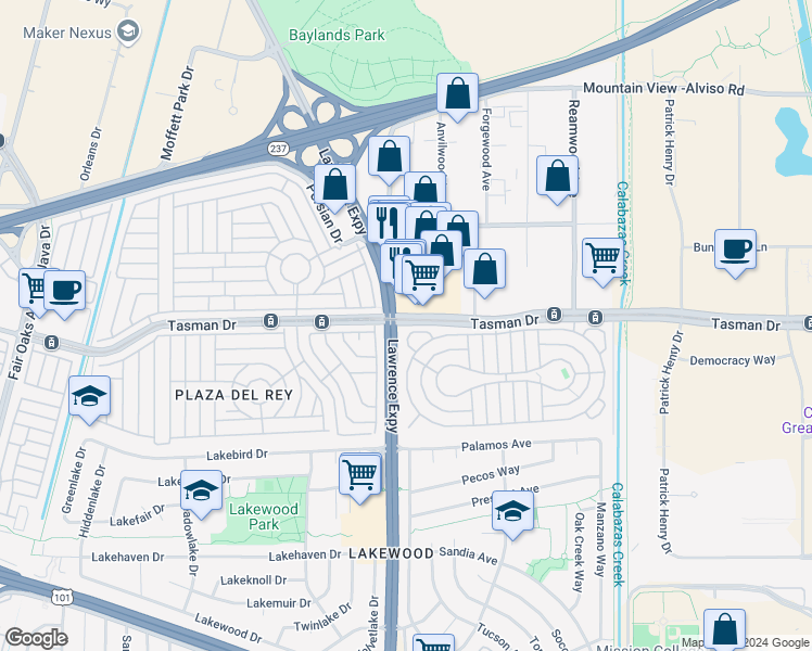 map of restaurants, bars, coffee shops, grocery stores, and more near 1220 Vienna Drive in Sunnyvale