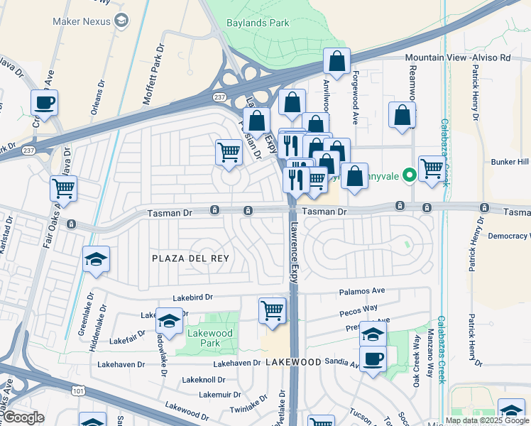 map of restaurants, bars, coffee shops, grocery stores, and more near 1220 Vienna Drive in Sunnyvale