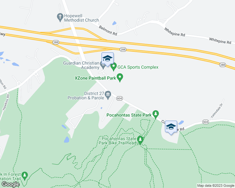 map of restaurants, bars, coffee shops, grocery stores, and more near 6911 Courthouse Road in Chesterfield