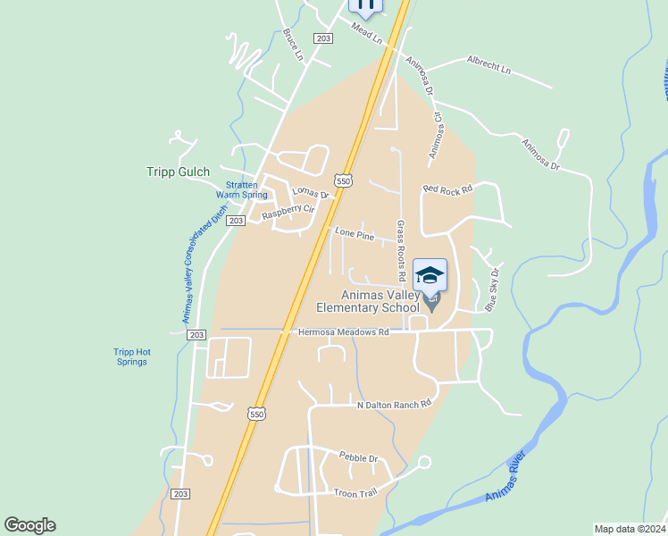 map of restaurants, bars, coffee shops, grocery stores, and more near Lone Pine Mobile Home Park in Durango