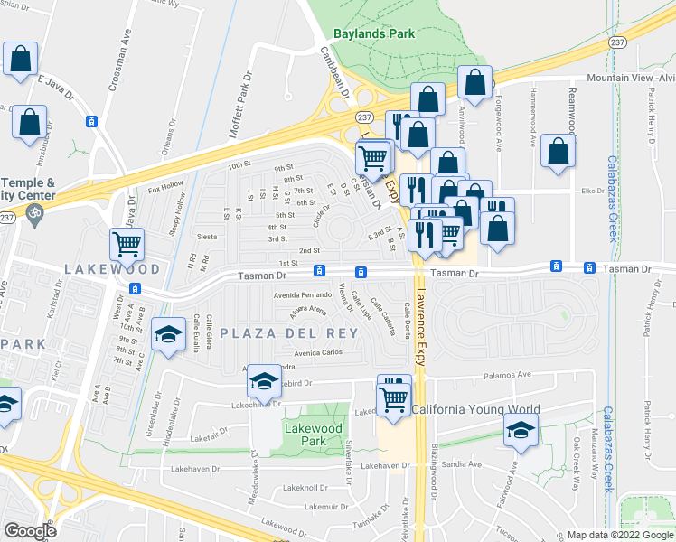 map of restaurants, bars, coffee shops, grocery stores, and more near in Sunnyvale