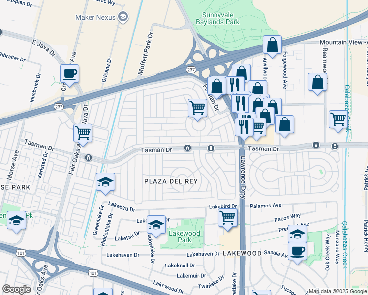 map of restaurants, bars, coffee shops, grocery stores, and more near 720 1st Street in Sunnyvale