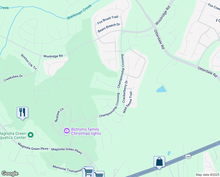 map of restaurants, bars, coffee shops, grocery stores, and more near 7030 Golden Aster Drive in Moseley