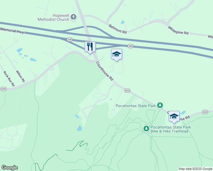 map of restaurants, bars, coffee shops, grocery stores, and more near 6900 Courthouse Road in Chesterfield