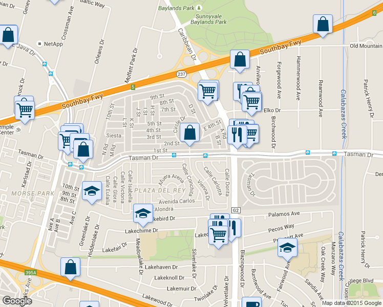 map of restaurants, bars, coffee shops, grocery stores, and more near in Sunnyvale