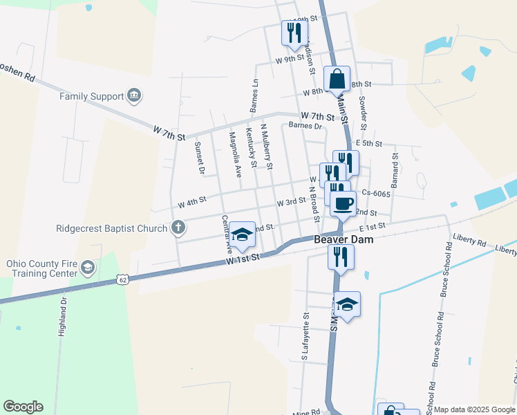 map of restaurants, bars, coffee shops, grocery stores, and more near 301 Render Street in Beaver Dam