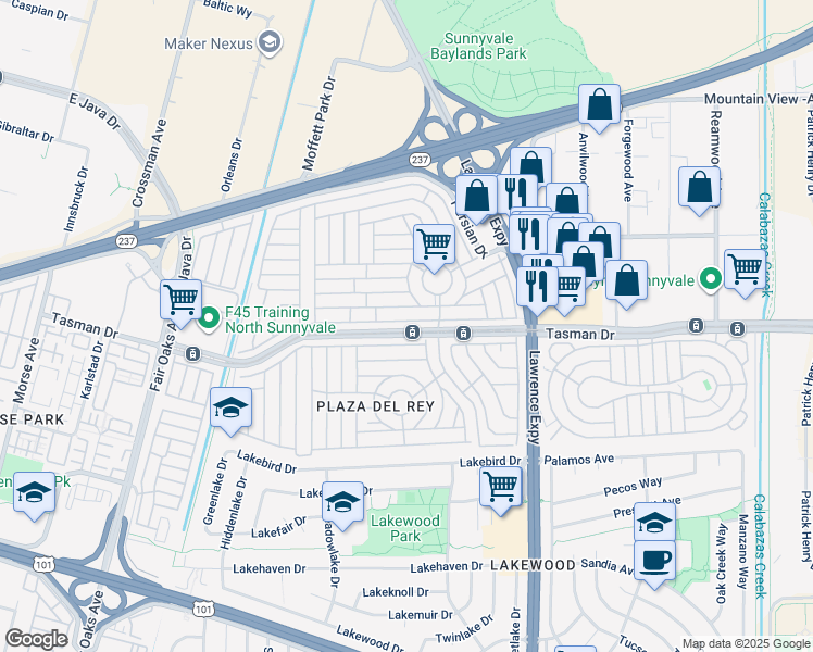 map of restaurants, bars, coffee shops, grocery stores, and more near 720 1st Street in Sunnyvale