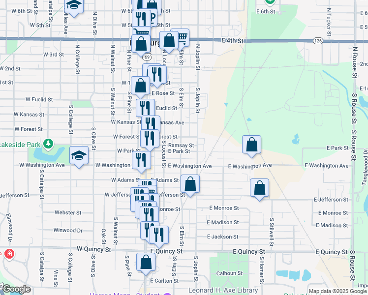 map of restaurants, bars, coffee shops, grocery stores, and more near 305 Ramsay Street in Pittsburg