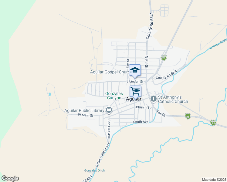 map of restaurants, bars, coffee shops, grocery stores, and more near 300-344 North Romero Street in Aguilar