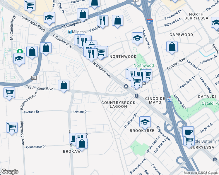 map of restaurants, bars, coffee shops, grocery stores, and more near 2478 Autumnvale Drive in San Jose