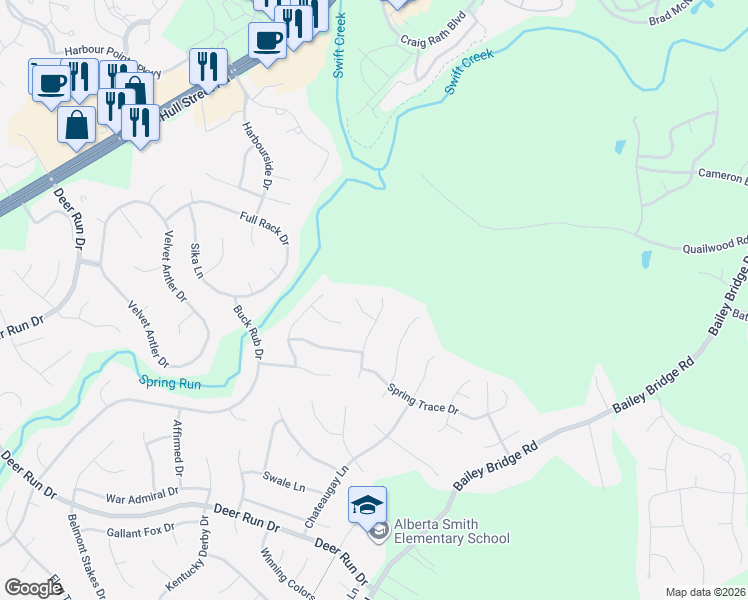 map of restaurants, bars, coffee shops, grocery stores, and more near 6903 Pointer Ridge Road in Midlothian