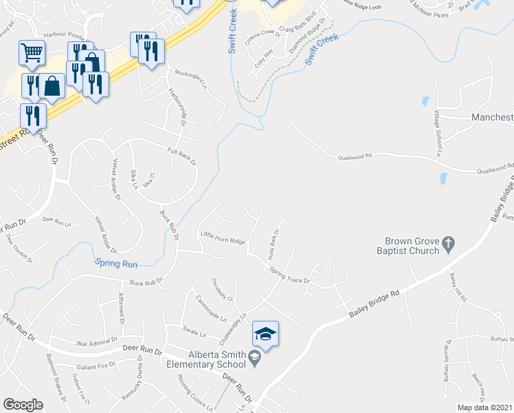 map of restaurants, bars, coffee shops, grocery stores, and more near 6904 Pointer Ridge Road in Midlothian