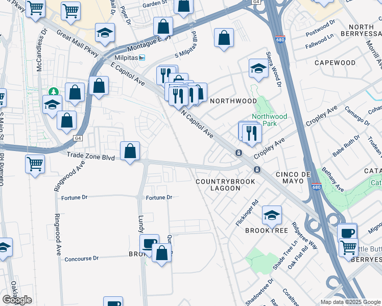 map of restaurants, bars, coffee shops, grocery stores, and more near in San Jose