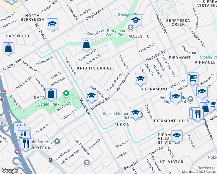 map of restaurants, bars, coffee shops, grocery stores, and more near 1614 Westhaven Drive in San Jose
