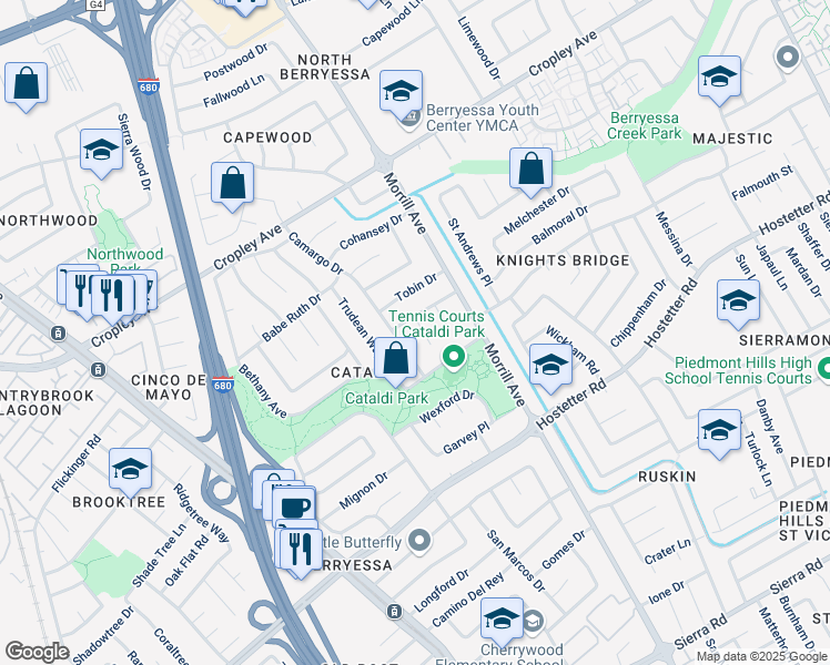 map of restaurants, bars, coffee shops, grocery stores, and more near 1773 Widen Court in San Jose