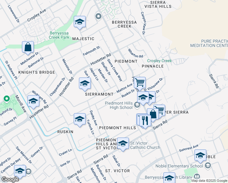 map of restaurants, bars, coffee shops, grocery stores, and more near 3235 Mattos Avenue in San Jose