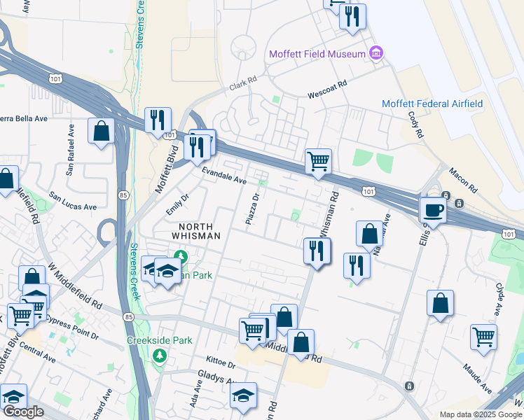 map of restaurants, bars, coffee shops, grocery stores, and more near 564 Annie Laurie Street in Mountain View