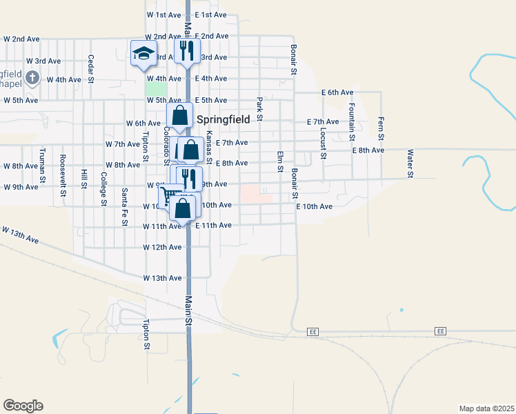 map of restaurants, bars, coffee shops, grocery stores, and more near 1000-1098 Park Street in Springfield