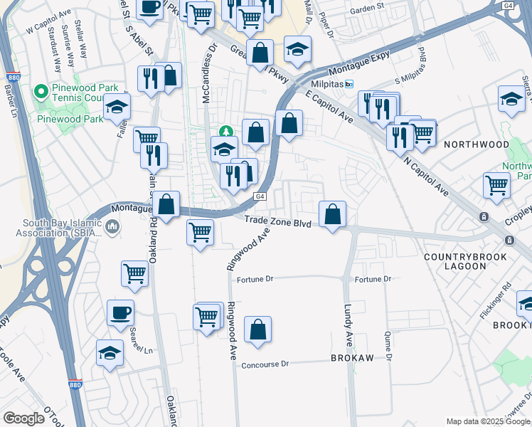 map of restaurants, bars, coffee shops, grocery stores, and more near 1977 Pace Way in Milpitas