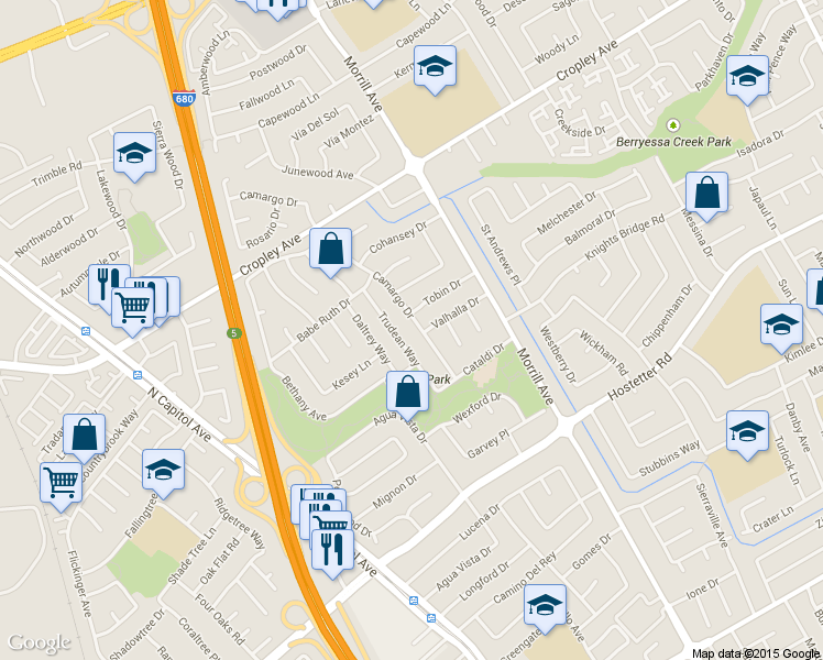 map of restaurants, bars, coffee shops, grocery stores, and more near 1787 Camargo Dr in San Jose
