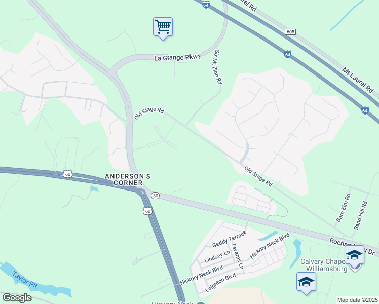 map of restaurants, bars, coffee shops, grocery stores, and more near 3291 Old Stage Road in Toano