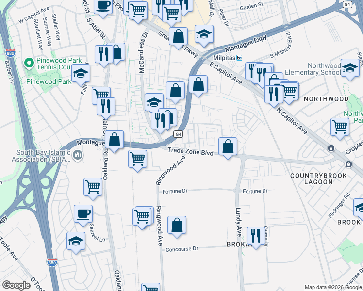 map of restaurants, bars, coffee shops, grocery stores, and more near 1977 Pace Way in Milpitas