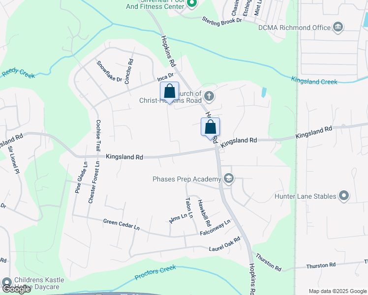 map of restaurants, bars, coffee shops, grocery stores, and more near 4200 Kingsland Road in Richmond