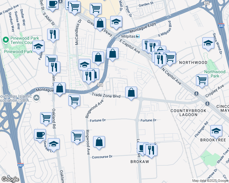 map of restaurants, bars, coffee shops, grocery stores, and more near 1986 Momentum Drive in Milpitas