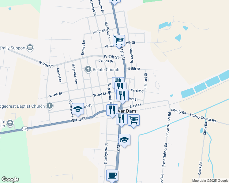 map of restaurants, bars, coffee shops, grocery stores, and more near 215 West 3rd Street in Beaver Dam
