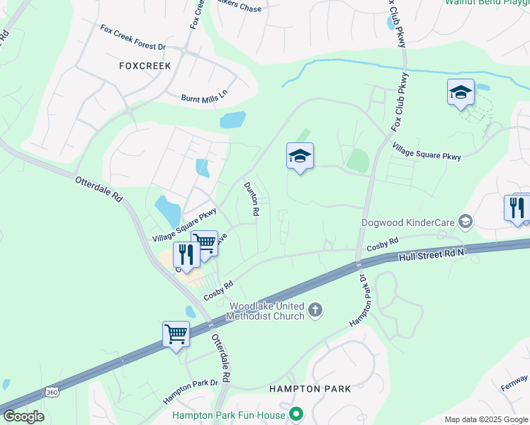 map of restaurants, bars, coffee shops, grocery stores, and more near 6937 Leire Lane in Chesterfield