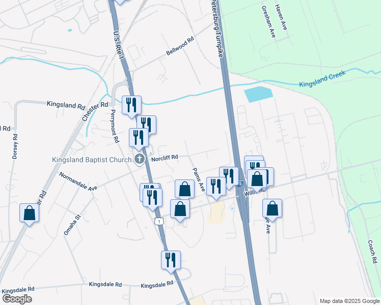map of restaurants, bars, coffee shops, grocery stores, and more near 8829 Pams Avenue in Richmond