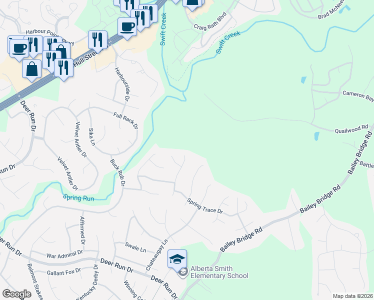 map of restaurants, bars, coffee shops, grocery stores, and more near 6903 Pointer Ridge Road in Midlothian
