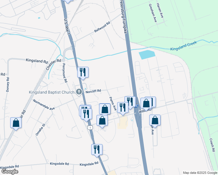 map of restaurants, bars, coffee shops, grocery stores, and more near 8829 Pams Avenue in Richmond