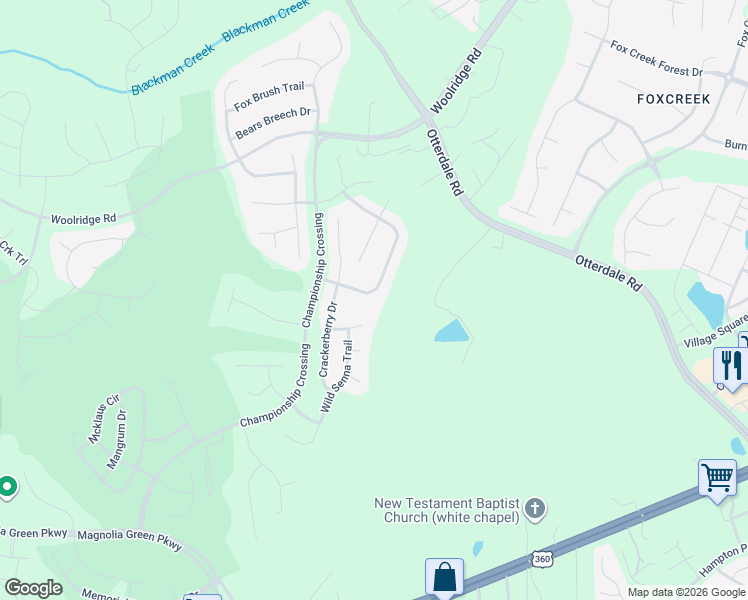 map of restaurants, bars, coffee shops, grocery stores, and more near 16906 Honeybush Lane in Moseley