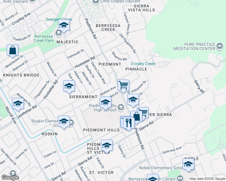 map of restaurants, bars, coffee shops, grocery stores, and more near 3264 Mattos Avenue in San Jose