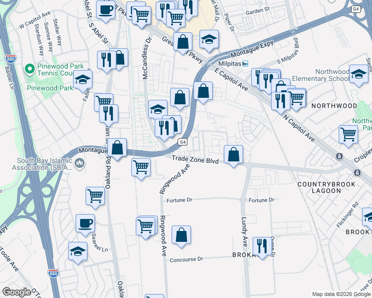 map of restaurants, bars, coffee shops, grocery stores, and more near 1977 Pace Way in Milpitas