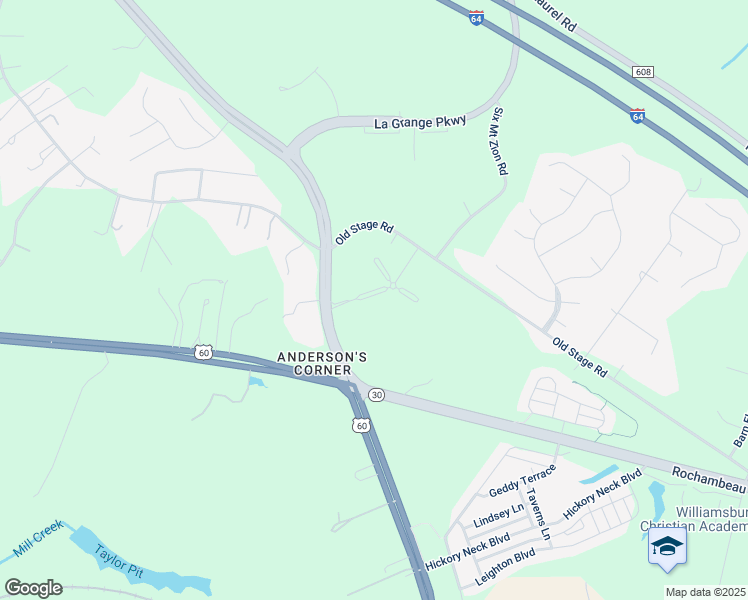 map of restaurants, bars, coffee shops, grocery stores, and more near 3100 Weathers Boulevard in Toano