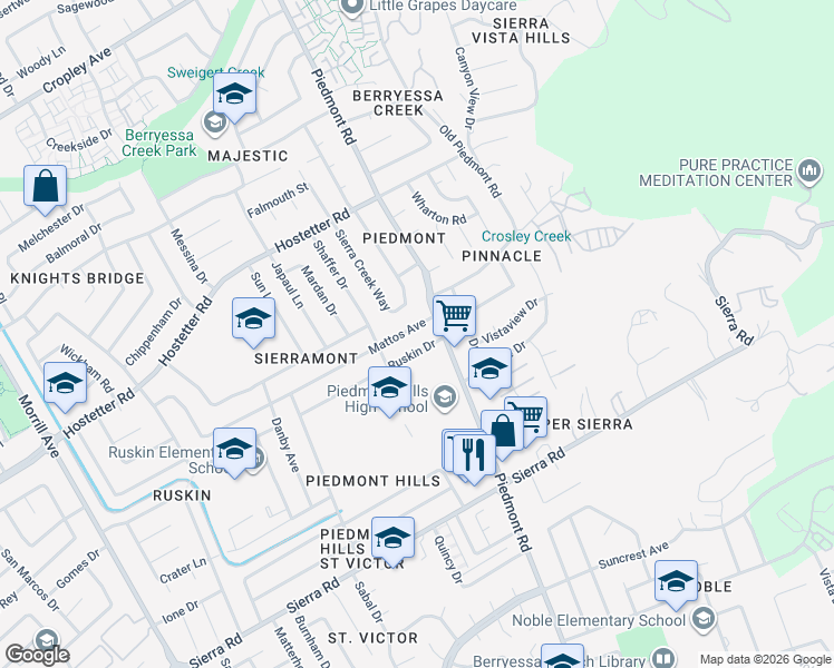 map of restaurants, bars, coffee shops, grocery stores, and more near 3284 Mattos Avenue in San Jose