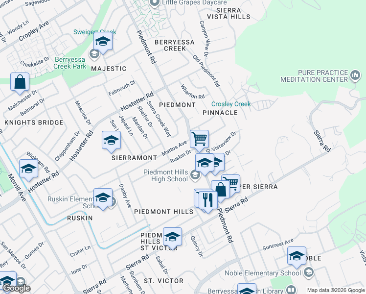 map of restaurants, bars, coffee shops, grocery stores, and more near 3284 Mattos Avenue in San Jose