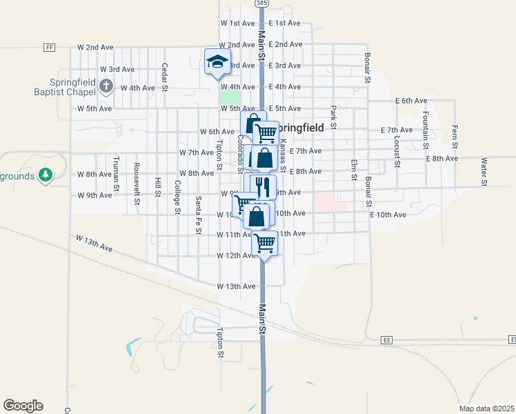 map of restaurants, bars, coffee shops, grocery stores, and more near 1000-1098 Main St in Springfield