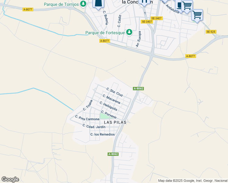 map of restaurants, bars, coffee shops, grocery stores, and more near 14 Calle Macarena in Valencina de la Concepción