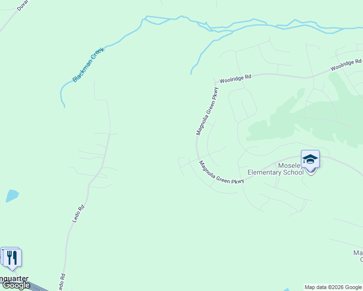 map of restaurants, bars, coffee shops, grocery stores, and more near 7027 Ledo Road in Moseley