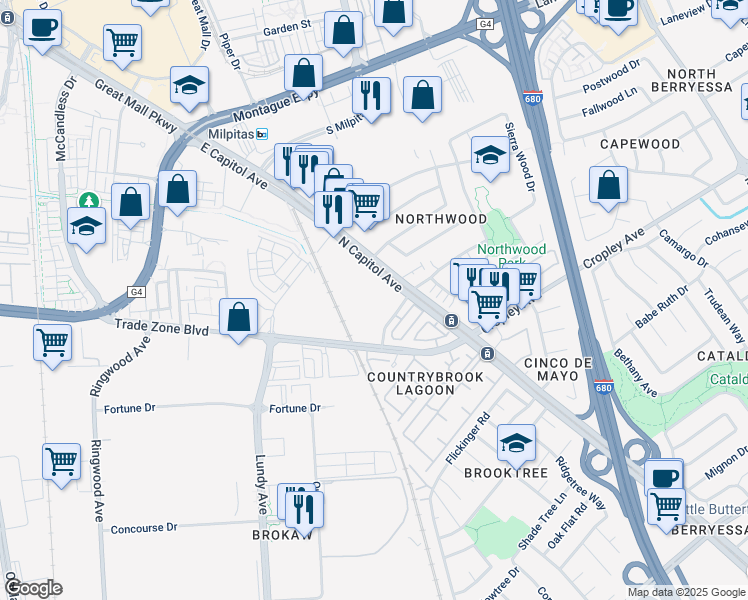 map of restaurants, bars, coffee shops, grocery stores, and more near 2478 Autumnvale Drive in San Jose
