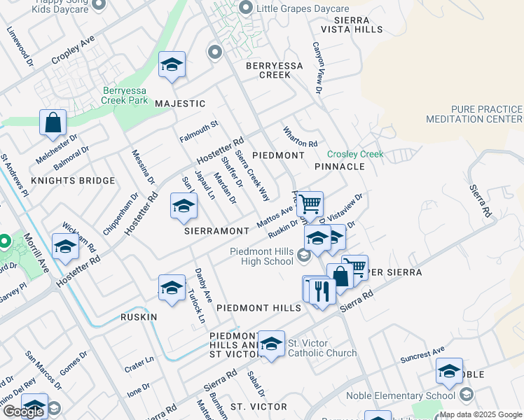 map of restaurants, bars, coffee shops, grocery stores, and more near 3235 Mattos Avenue in San Jose