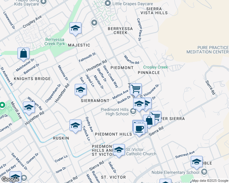 map of restaurants, bars, coffee shops, grocery stores, and more near 3235 Mattos Avenue in San Jose