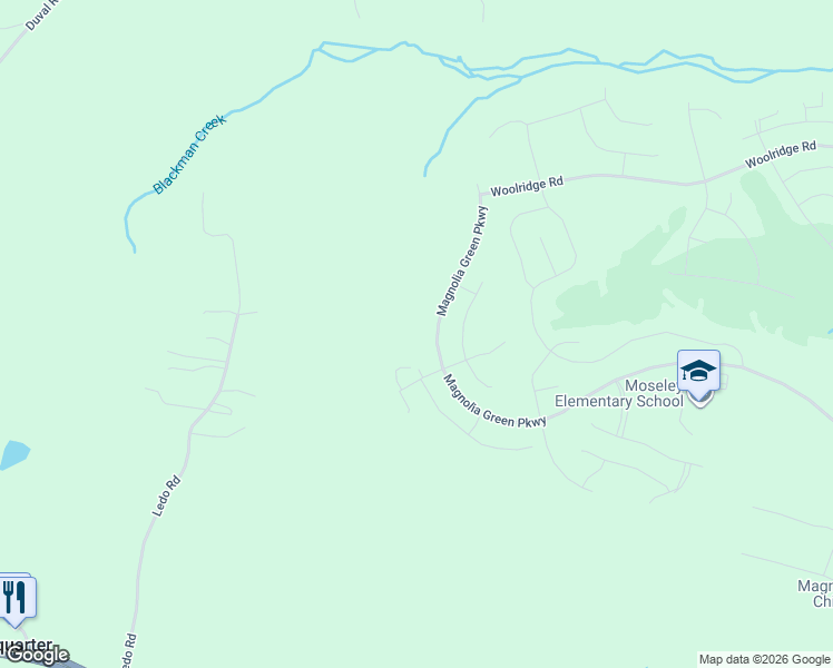 map of restaurants, bars, coffee shops, grocery stores, and more near 6999 Ledo Road in Moseley