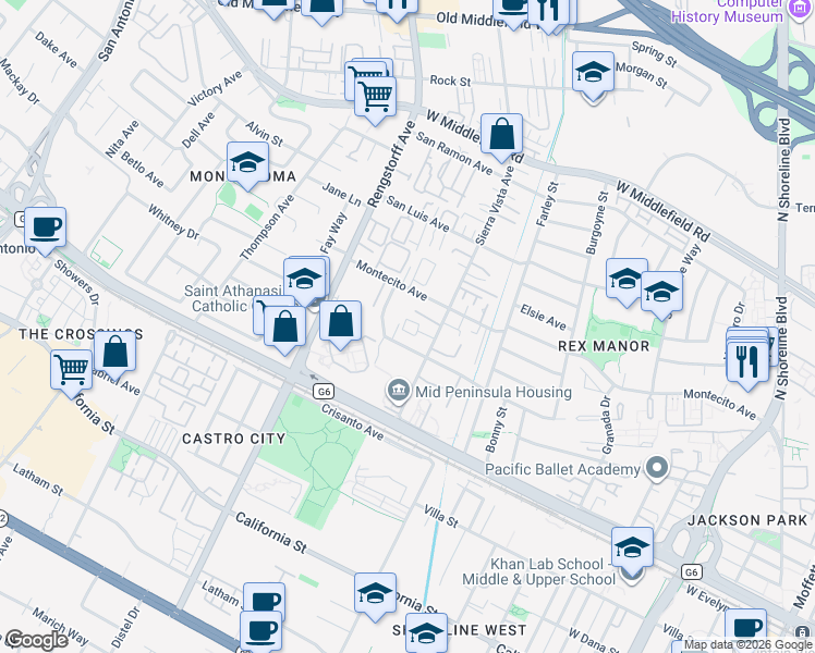 map of restaurants, bars, coffee shops, grocery stores, and more near 1972 Sage Loop in Mountain View