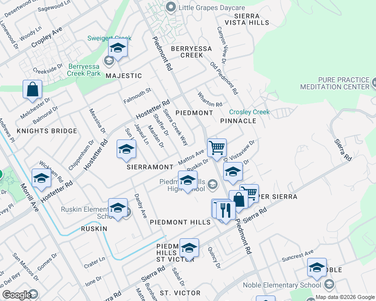 map of restaurants, bars, coffee shops, grocery stores, and more near 1421 Stone Creek Drive in San Jose